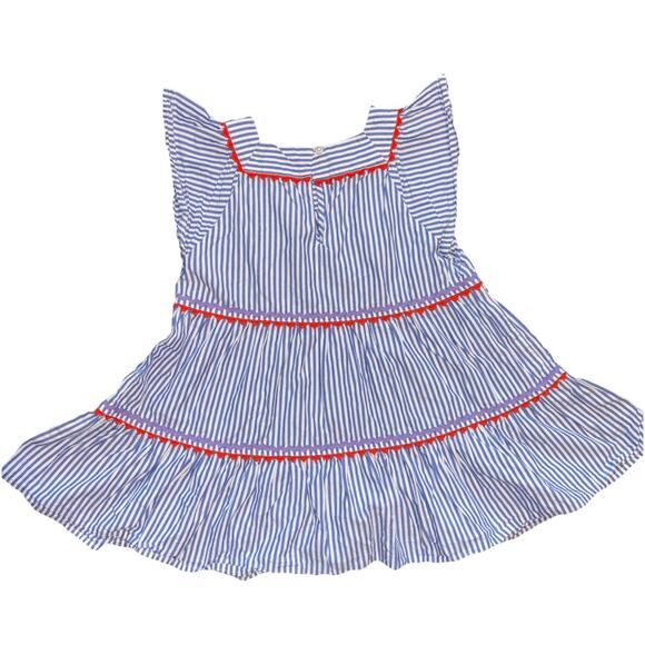 Crewcuts J. Crew Girls 4 Dress Ruffle Sleeve Striped Ric Rac Tiered EUC - Picture 2 of 7